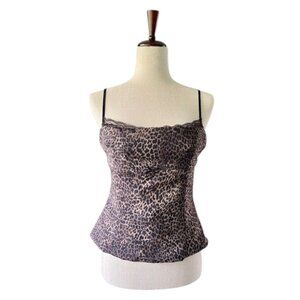 Zara Cami Babydoll Top Leopard Animal Print Spaghetti Straps Lace Trim Lrg NWOT